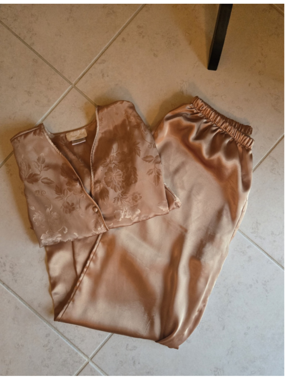 Vintage Inner Most Peach Satin Floral Jacquard 2 Peice Pajama Set. M